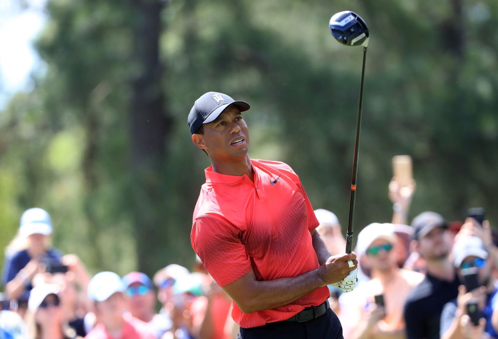 Tiger Woods během finálového kola Wells Fargo Championship 2018.