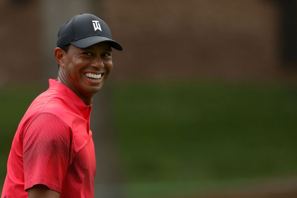 Tiger Woods během finálového kola Wells Fargo Championship 2018.